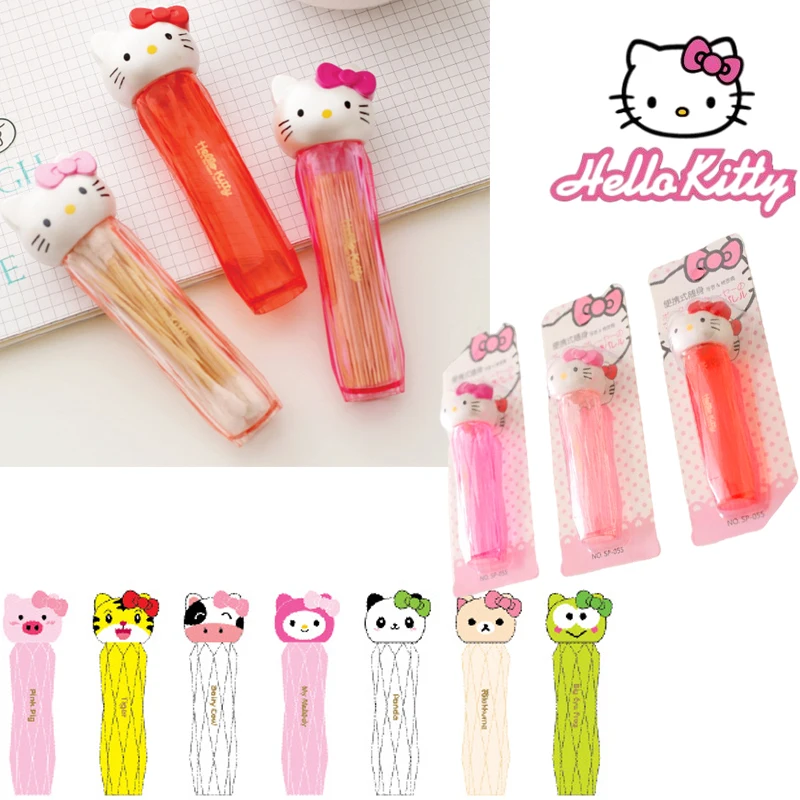 

Kawaii Hello Kittys Bottling Sanrio Cartoon Portable Toothpick Bottle Cotton Swab Bottle Storage Box Cute Mymelody Girls Gift