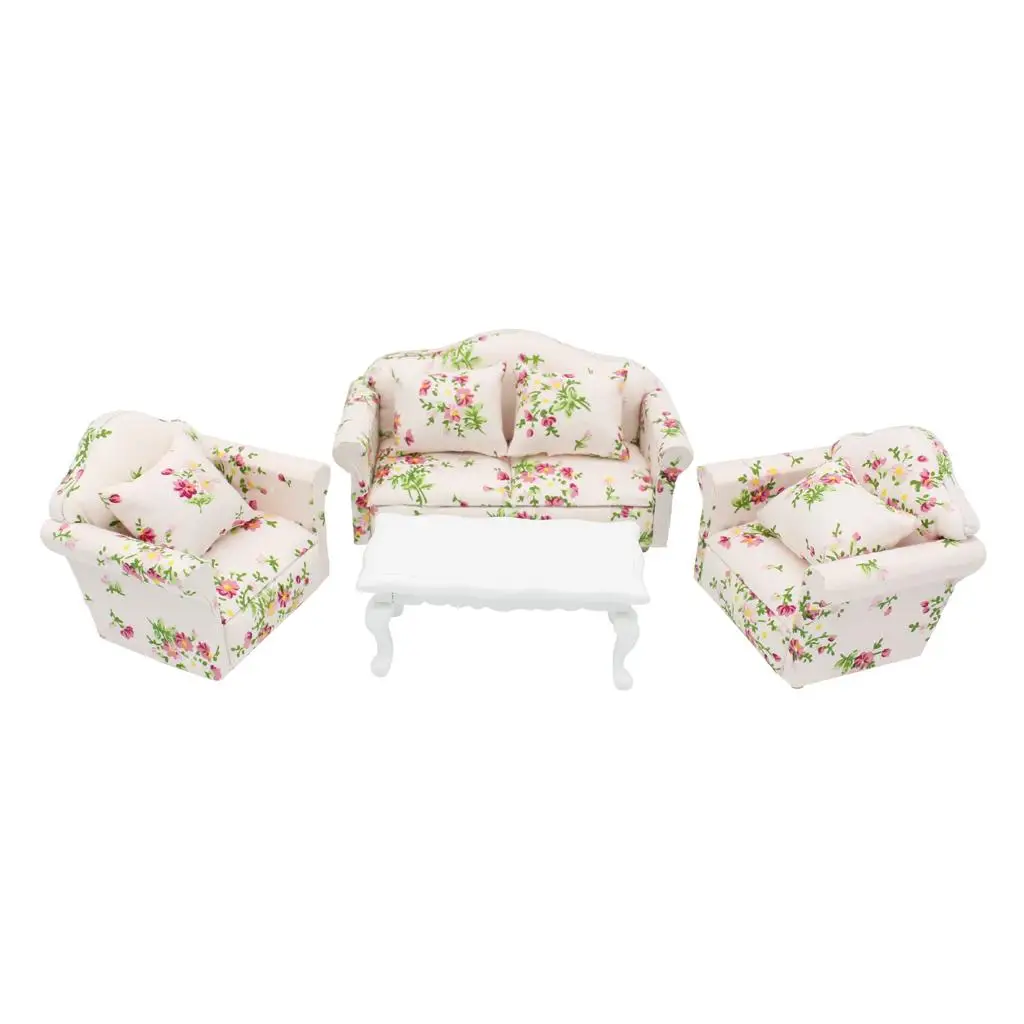

Set of 4 1: 12th Dollhouse Living Room Furniture Mini Sofa + Couch +