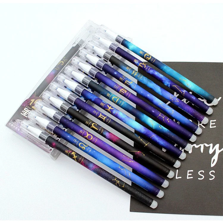 

12 Pcs/Set Constellation Erasable Gel Pens 0.5mm Gel-Ink Black/Blue refills Ballpoint Stationery School Writing Office Supplies
