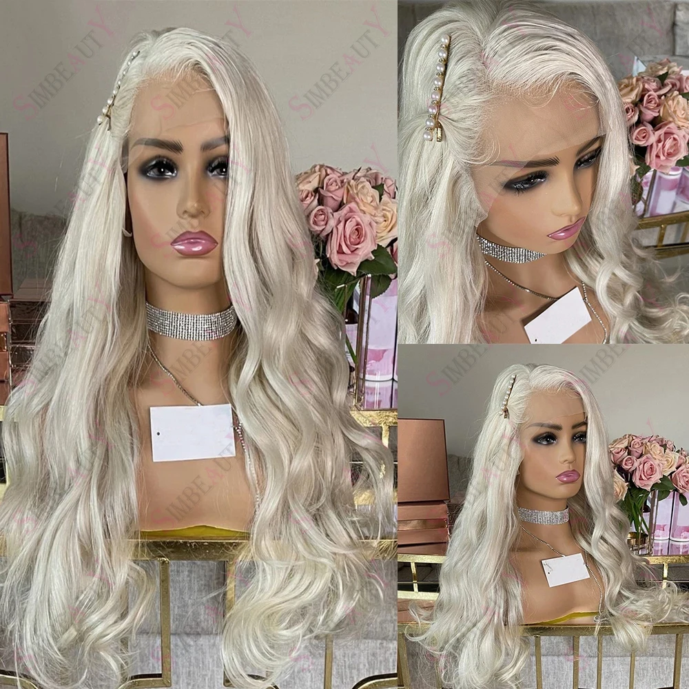 

Transparent White Blonde Human Hair Lace Front Wig 13x4/13x6 Icy Frontal Wigs Natural Wave Remy Hair Pre Plucked 180%