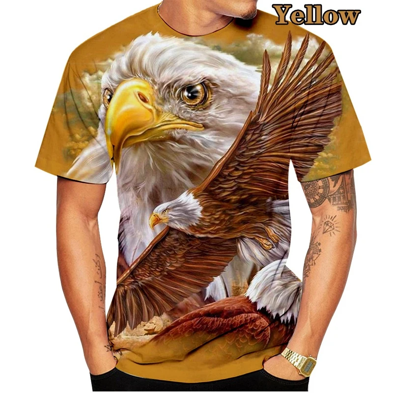 

New Eagle Print Fashion Men's Round Neck T-shirt 2023 Summer Comfortable Boys' Short Sleeve Top Animal Pattern Outdoor Casual Me
