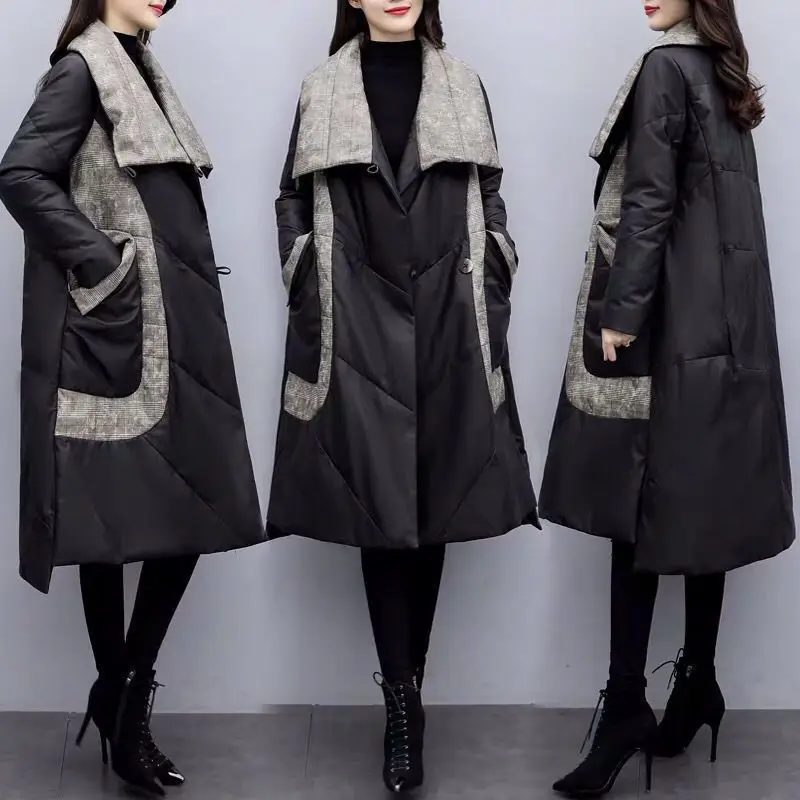 2023 New Winter Loose Slim Large Size Length Over The Knee Korean Version Down Cotton Jacket Warm Thick Coat Female Clothing