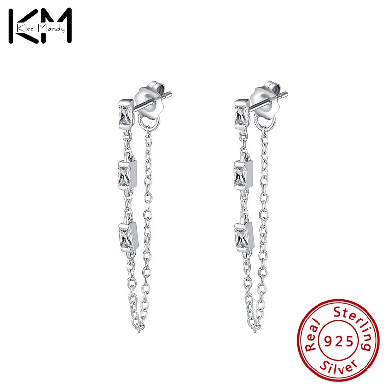 

KISS MANDY 925 Sterling Silver Drop Earring Cubic Zirconia Earrings Long Line Back Tassel Dangle Earrings For Women Men SE238