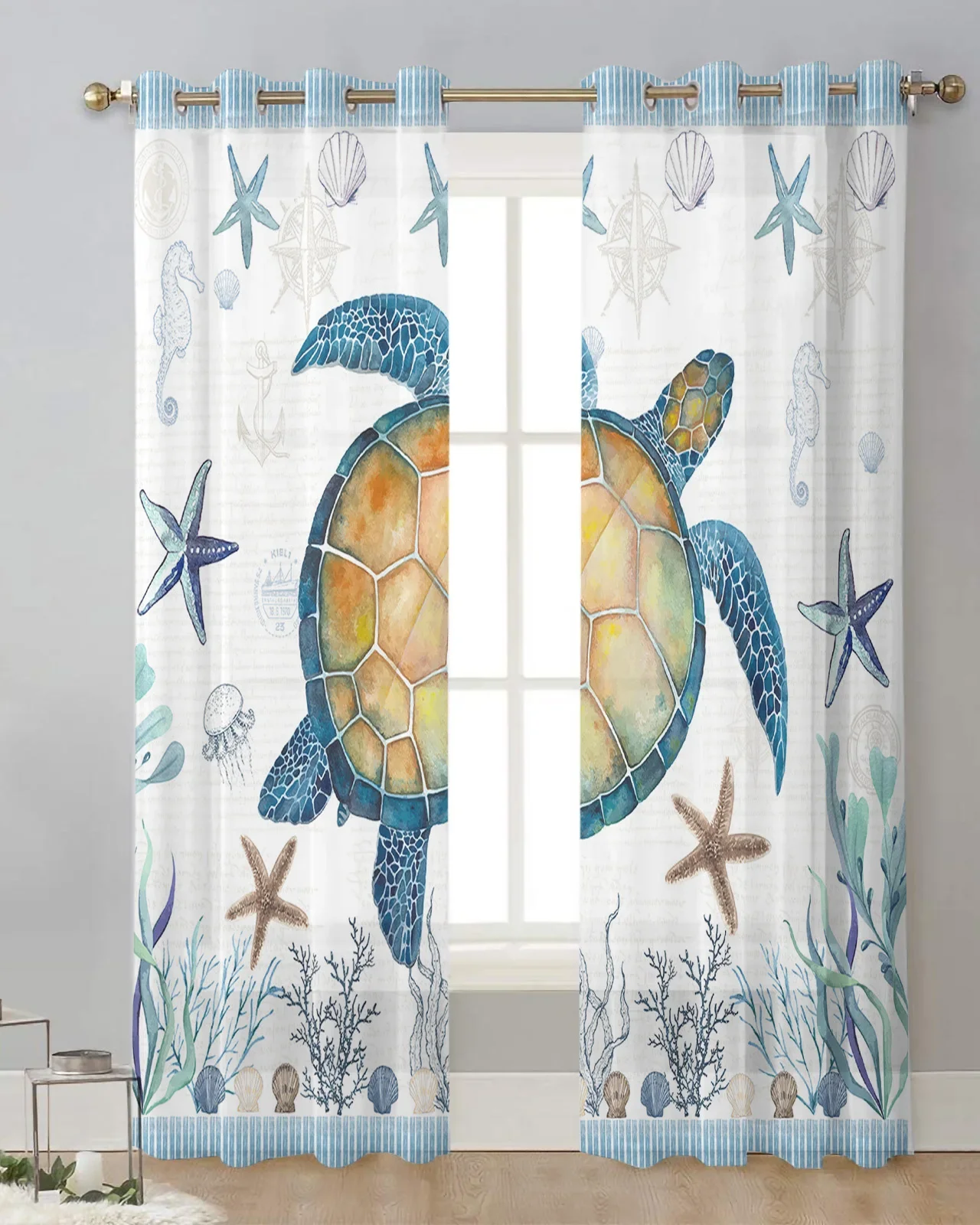 Морская черепаха синяя морская звезда ракушка прозрачные шторы для украшения