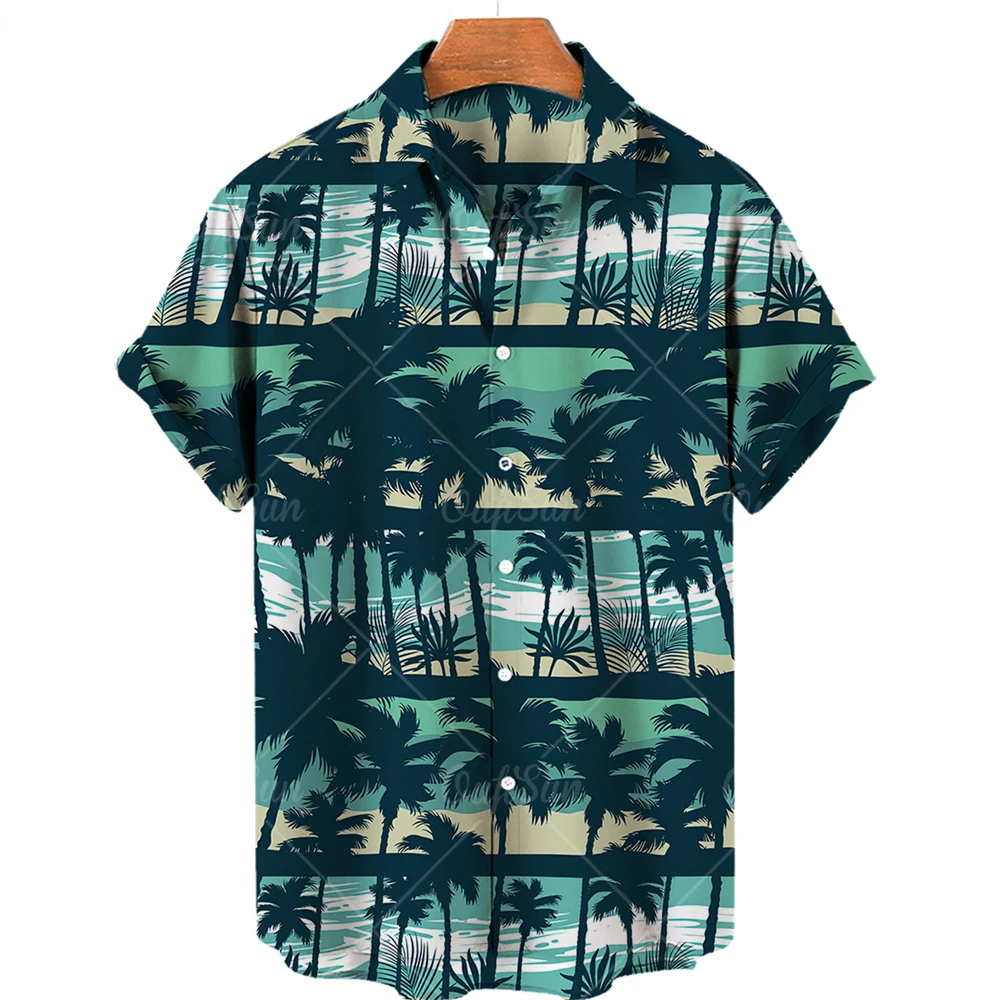

2022 Coconut Tree Men Hawaiian Shirt Casual Fashion Button Hawaiian Print Beach Short Sleeve Quick Dry Top S-5XL