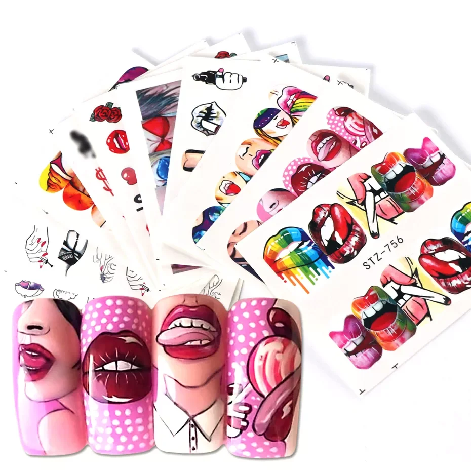 

1set Nail Decals Water Transfer Stickers Sexy Lips Tongue Makeup Girls Sliders Decoration Manicure Wraps Tattoo BESTZ756-765-1