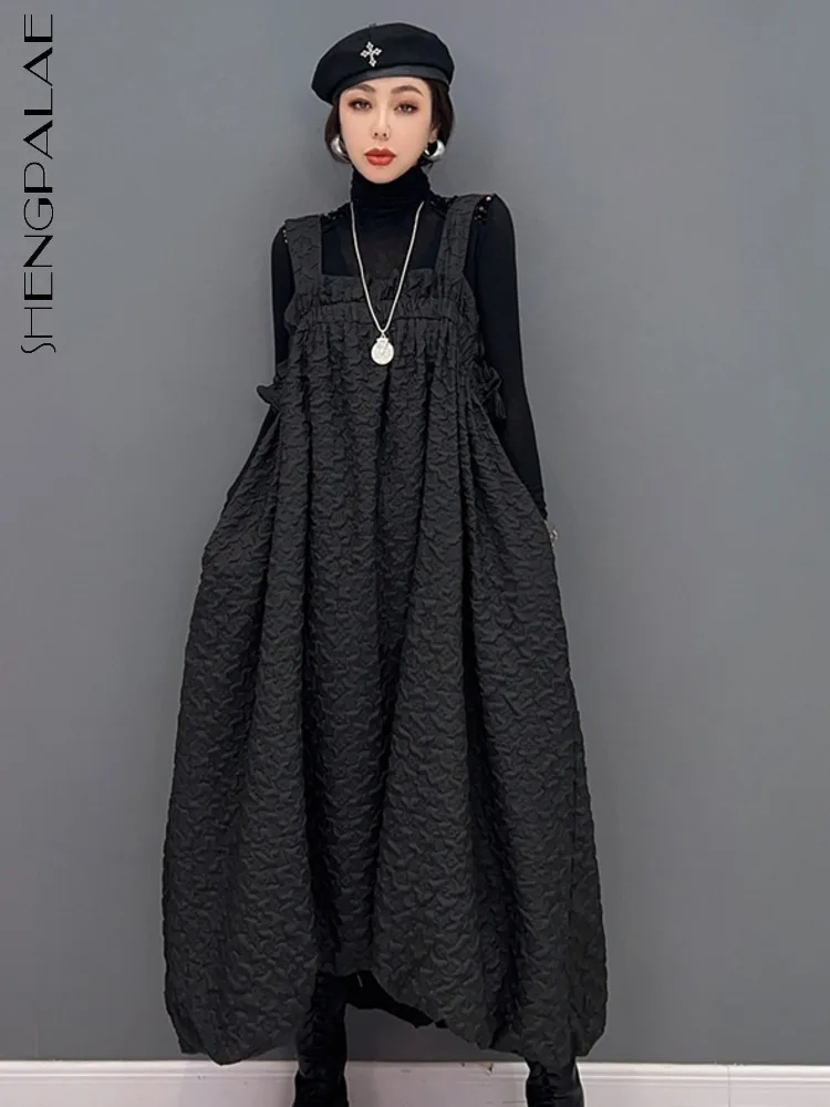 

SHENGPALAE черное платье без рукавов для женщин 2023 корейская модная одежда Повседневная элегантная длинная юбка на подтяжках Vestido Felame 5R384