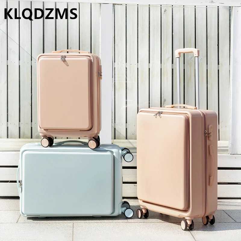 KLQDZMS Japanese Small Fresh Luggage Portable 20 Inch Cabin suitcases Female Universal Wheel Trolley Case Front Opening Design