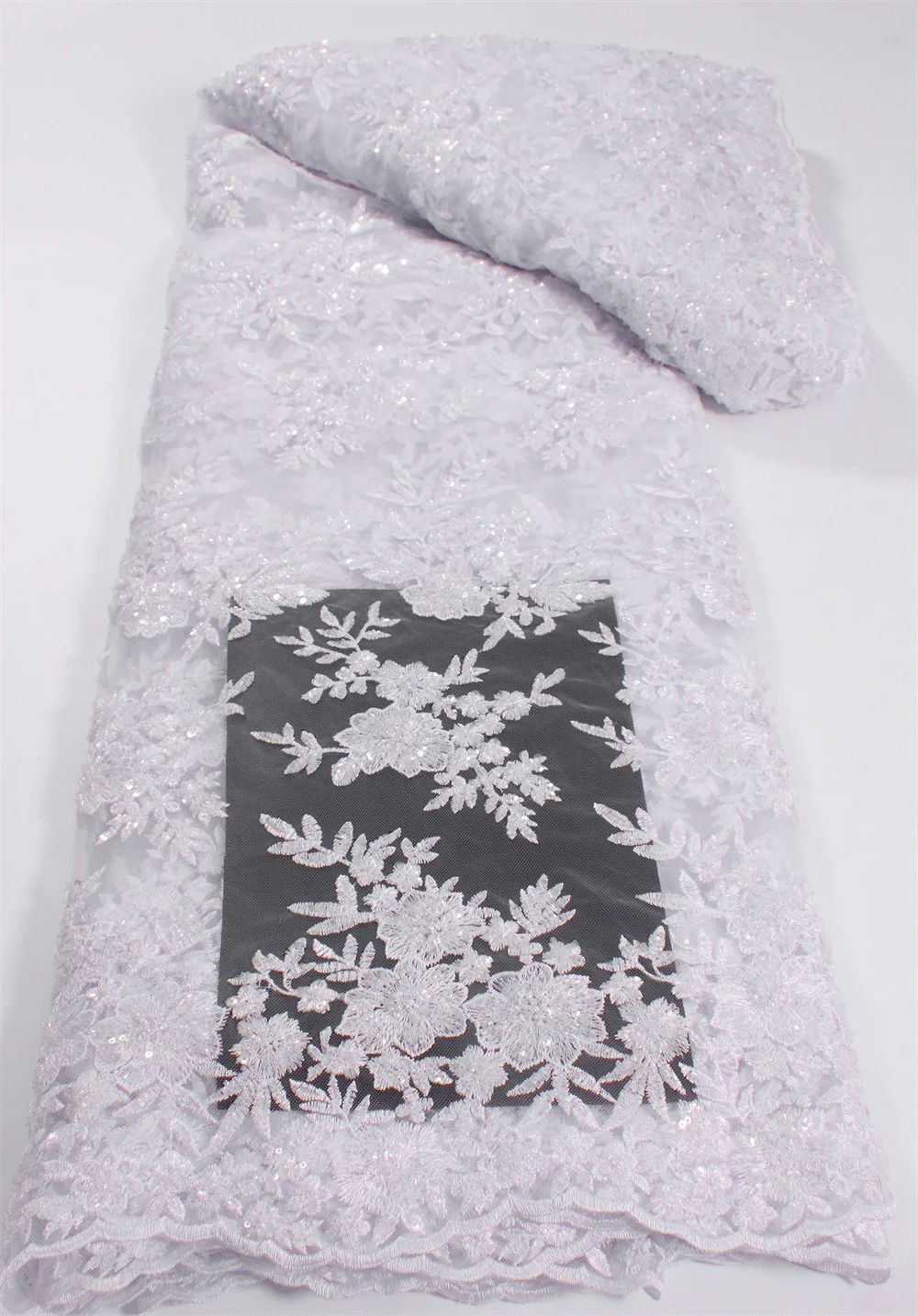 

Latest White Beaded French Tulle Lace Fabric High Quality Embroidery African Nigerian Mesh Lace Fabric For Wedding Women 5056B