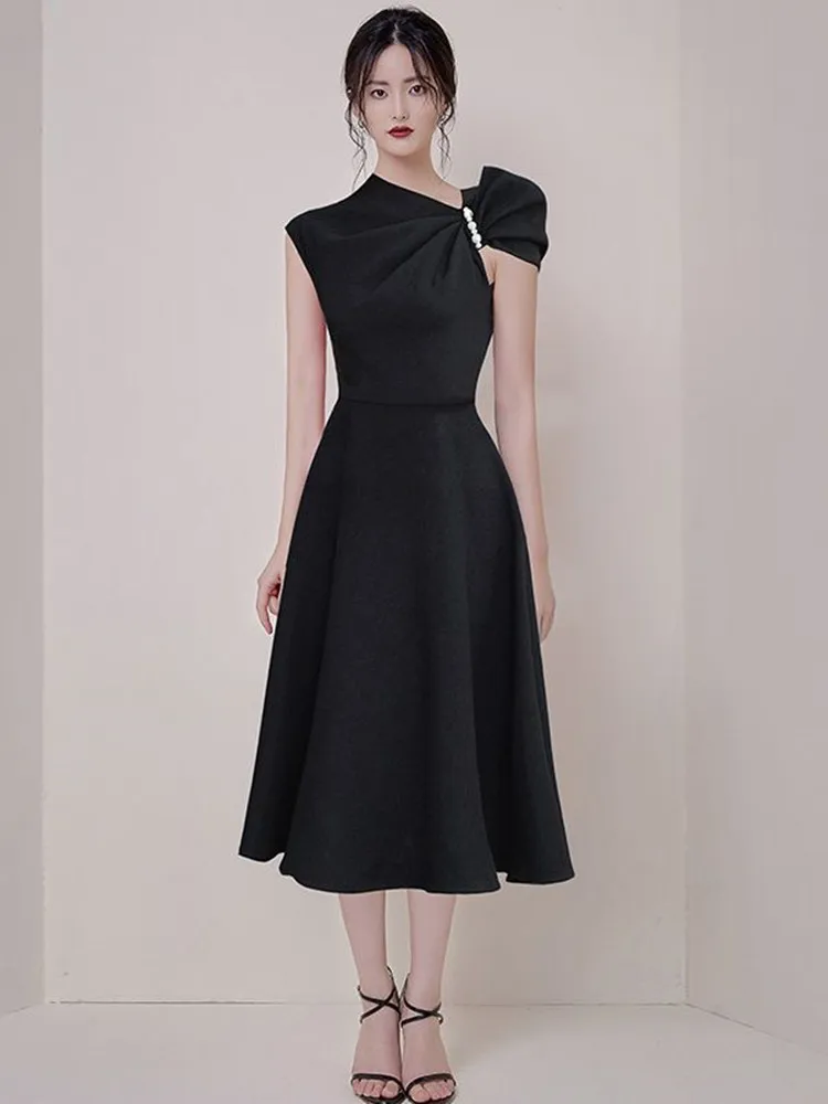 Платье женское ассиметричное с воротником-стойкой Элегантное Длинное Вечернее