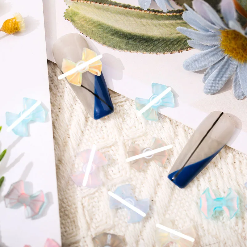 

60Pcs Japanese Korean Nail Art Decoration Jewellery 3D Charm Gem Rhinestone Fairy Flower Black White Letters Aurora Bow