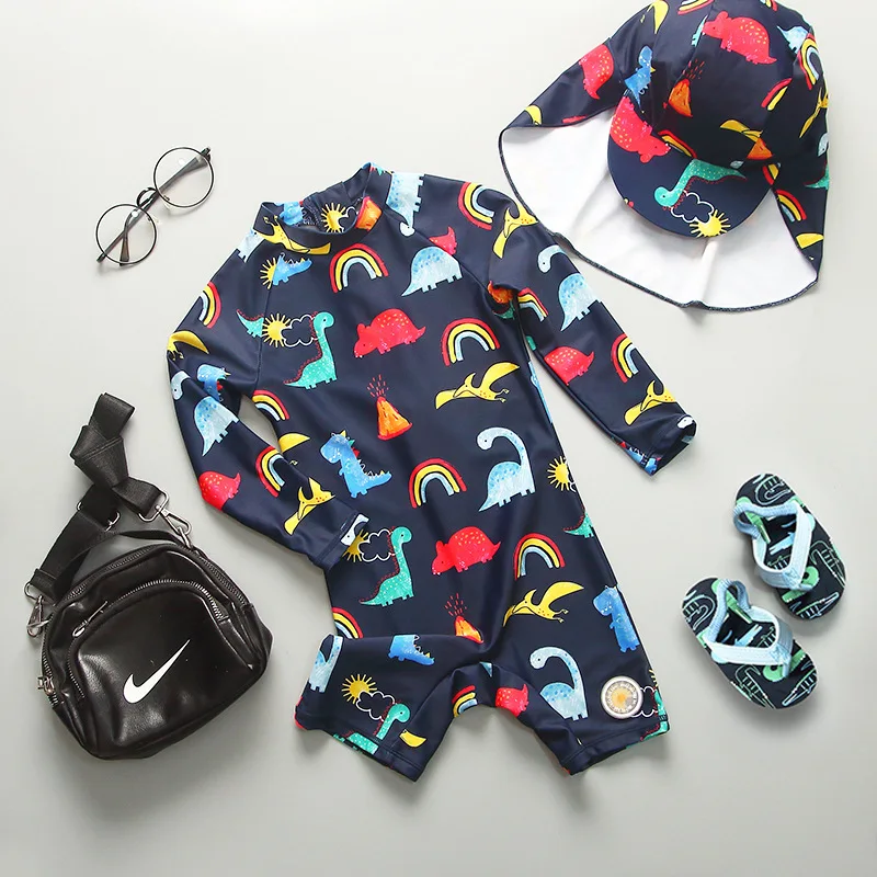 Children's Swimwear Long Sleeve Swimming Suit for Kids Boys Beach Fashion UPF50 Baby Swimsuit Child Dinosaur Shark Bathing Suits