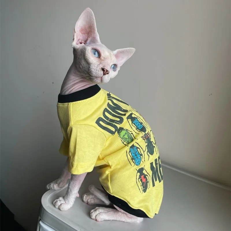

Креативная забавная футболка Sphyinx с котом, божьей коровкой, хлопковый жилет для кошек, одежда для кошек, пальто Devon Rex, сублиматор, весенняя одежда для котят и собак