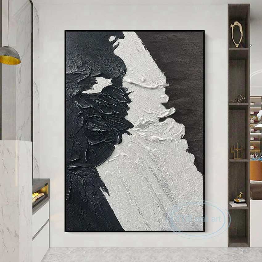 

Abstract Black White Decorative Painting Handmade Oil Painting Wall Art Aesthetic Texture Mural Living Room Bedroom Porch Hotel