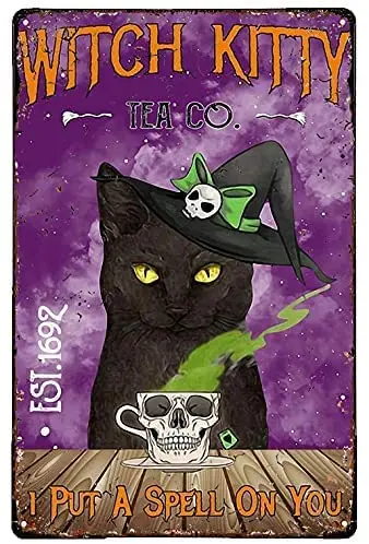 

Witch Cat Retro Metal Tin Sign Vintage Sign for Home Coffee Garden Wall Decor