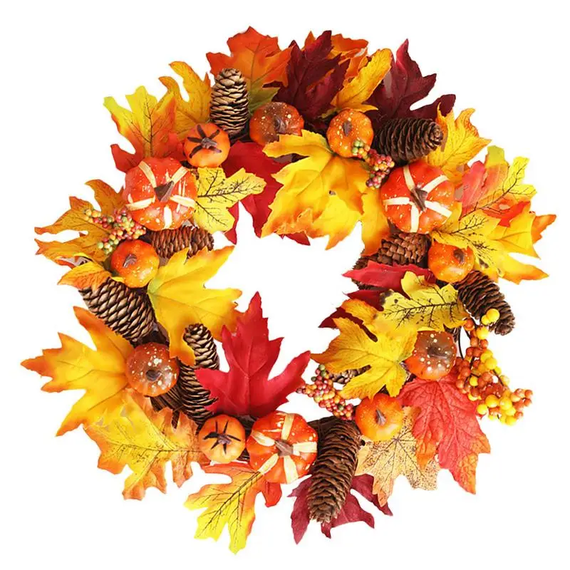 

Осенний дверной венок, венок для входной двери, украшения, рустикальные круглые настенные венки с кленовыми листьями и тыквой для