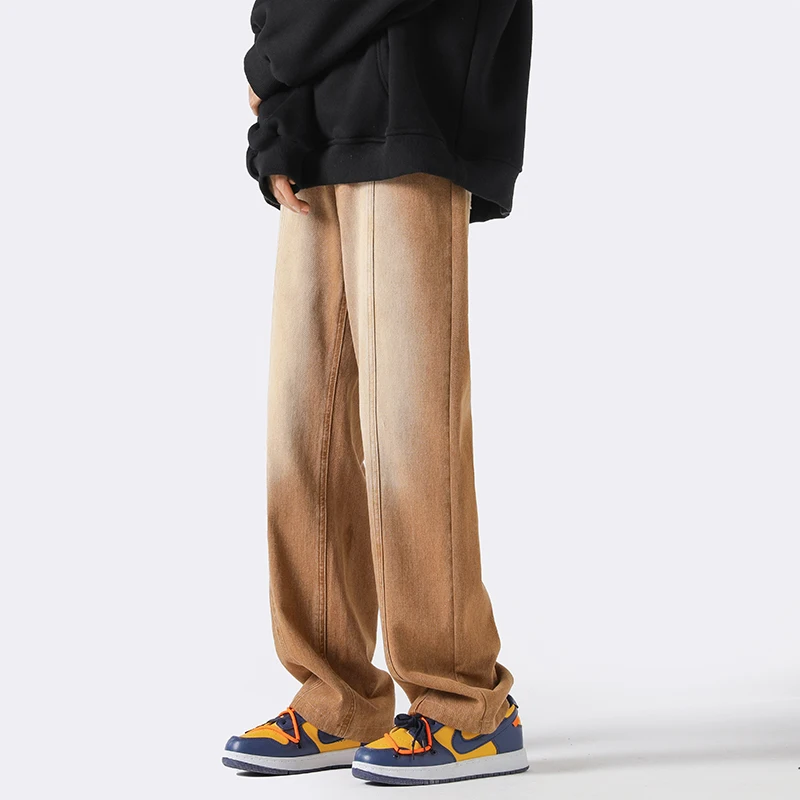 Brown Blue Black Baggy Jeans Men Fashion Retro Straight Jeans Men Japanese Streetwear Hip-hop Loose Denim Pants Mens Trousers