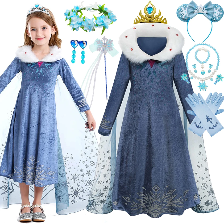 

Frozen Winter Elsa Cosplay Princess Dress Kid Girl Snow Quee Vestido Velvet Clothing Elza Halloween Christmas Costume 2-10T