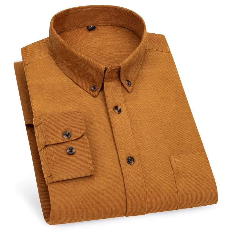 

Men's Corduroy Shirt Regular Fit Casual Long Sleeve Button Collar Comfortable Shirt with Single Patch Pocket Solid Shirts