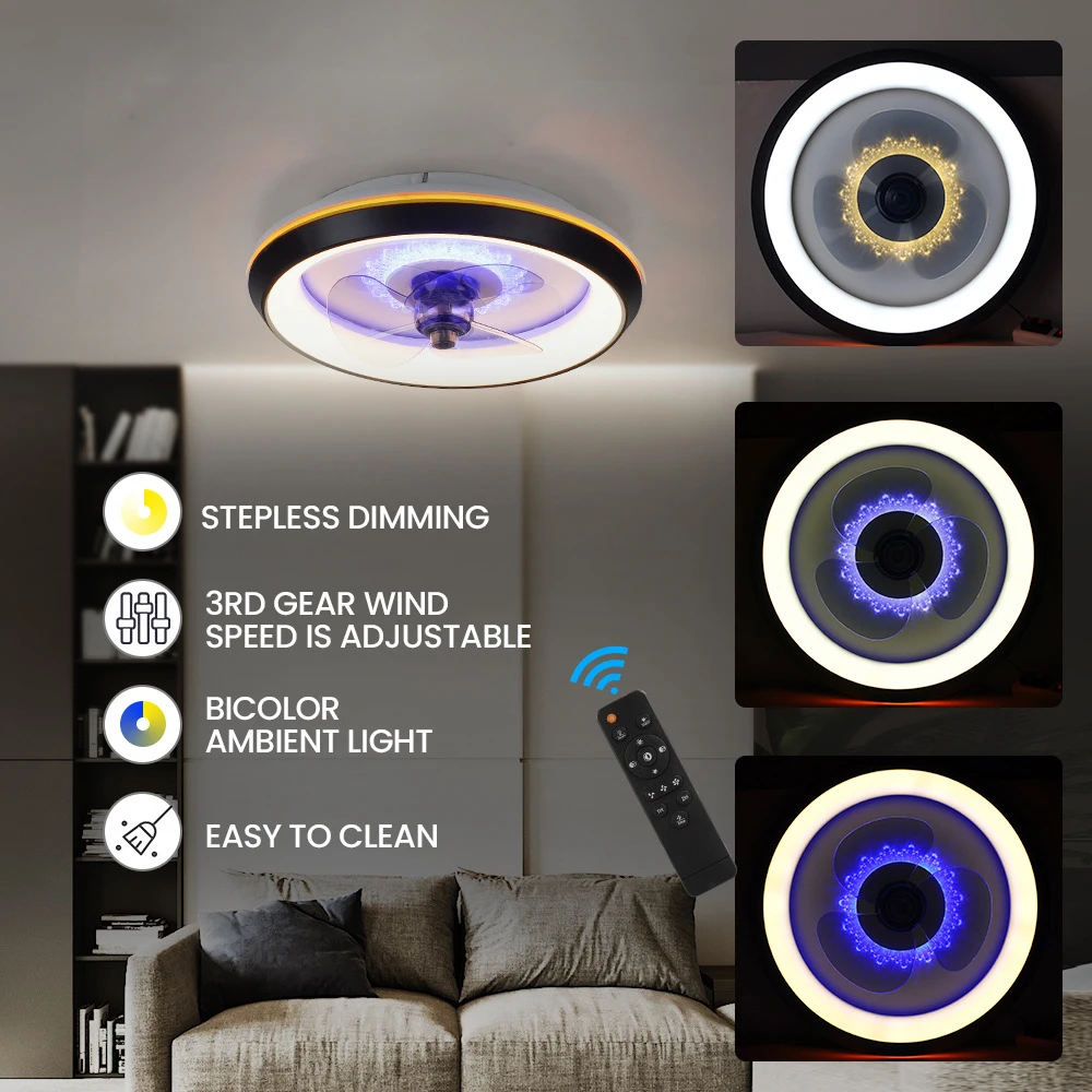 

Ceiling Fan Light 80W Modern For Living Room Bedroom Kitchen Lighting Tricolor Fan Light