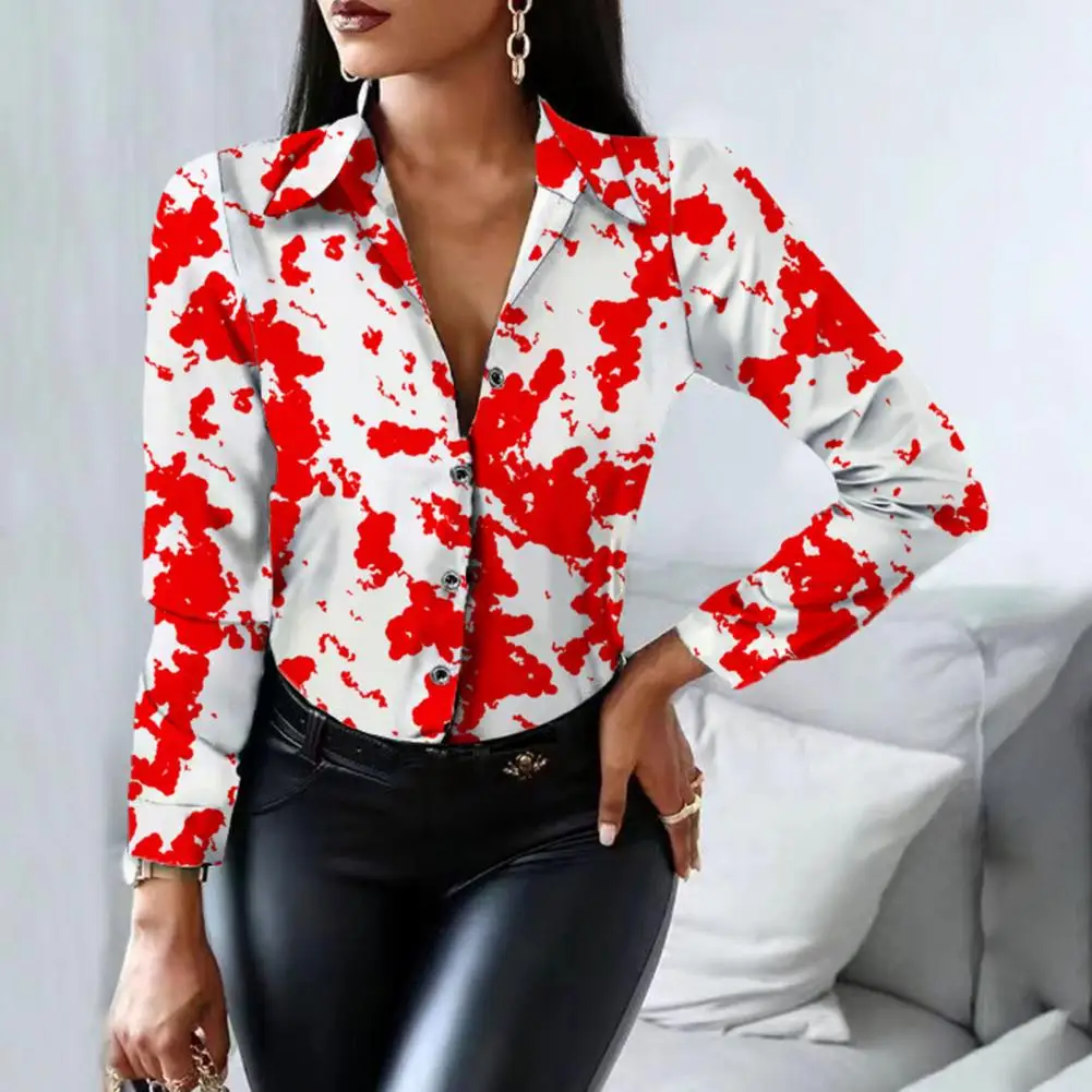 Turn-down Collar Long Sleeve Single-breasted Women Shirt Milk Cow Printing Casual Office Shirt Top Female Clothing