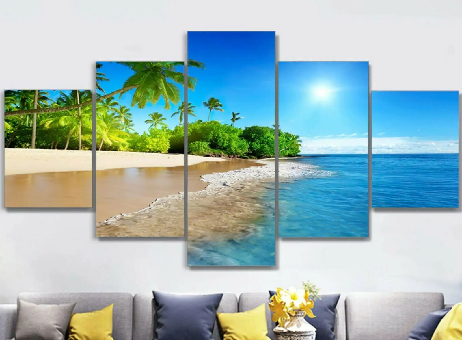 

Sea Water Palm Trees Sunshine Canvas Picture Print Wall Art Home Decor HD Print Poster No Framed 5 Pieces Room Decor Paintings