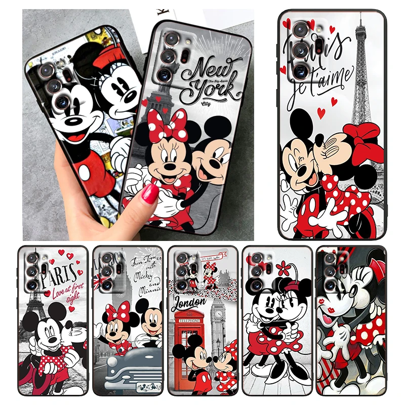 

Disney Paris Minnie Mickey For Samsung A73 A70 A20 A10 A8 A03 Note 20 10 9 Ultra Lite Plus F23 M52 M21 j7 j6 Black Phone Case