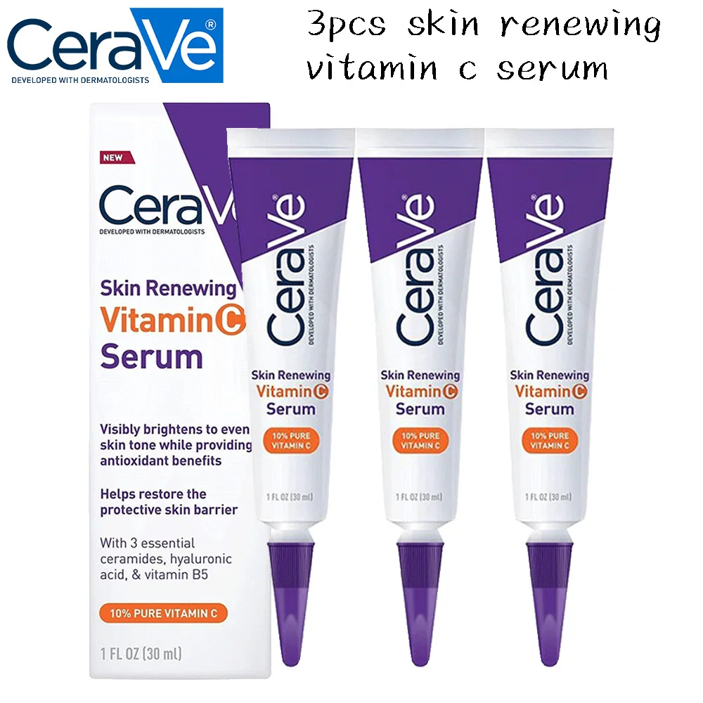 

3PCS CeraVe Renewing Vitamin C Serum 30ml Anti-aging Reduce Fine Lines Moisturizing Nourishing Hyaluronic Acid Repair Barrier
