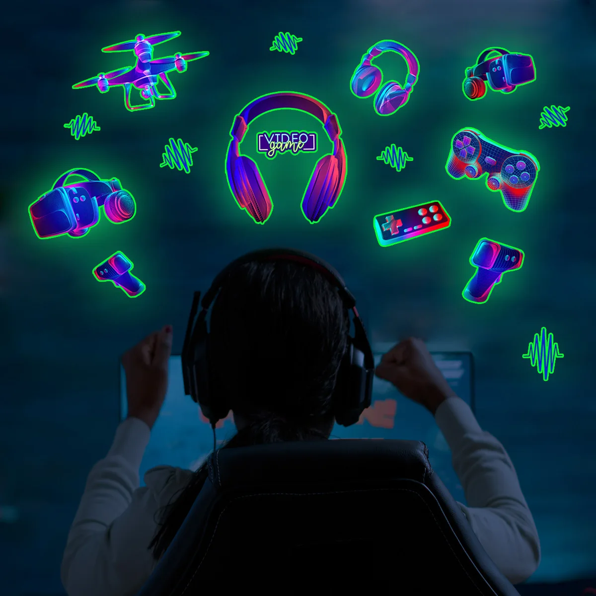 

Gamepad Luminous Wall Stickers Room Decoration Self-adhesive Wall Stickers
