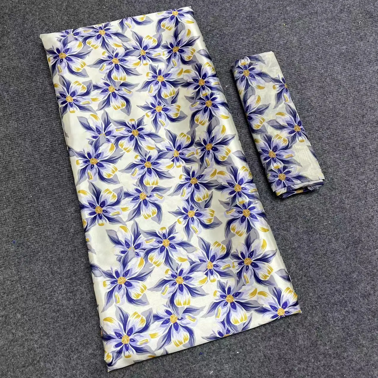 

African Silk Fabric Floral Satin Cloth 2023 New Satin Silk Wth Chiffon Tulle Blouse Set 4+2 Yards