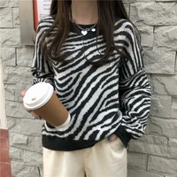 woman sweaters pullover zebra print sweater womens spring and autumn pullover loose outer wear knitted coat femme