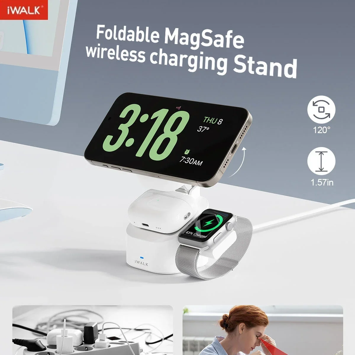 iWALK более стабильная складная беспроводная зарядная станция 3 в 1 регулируемая