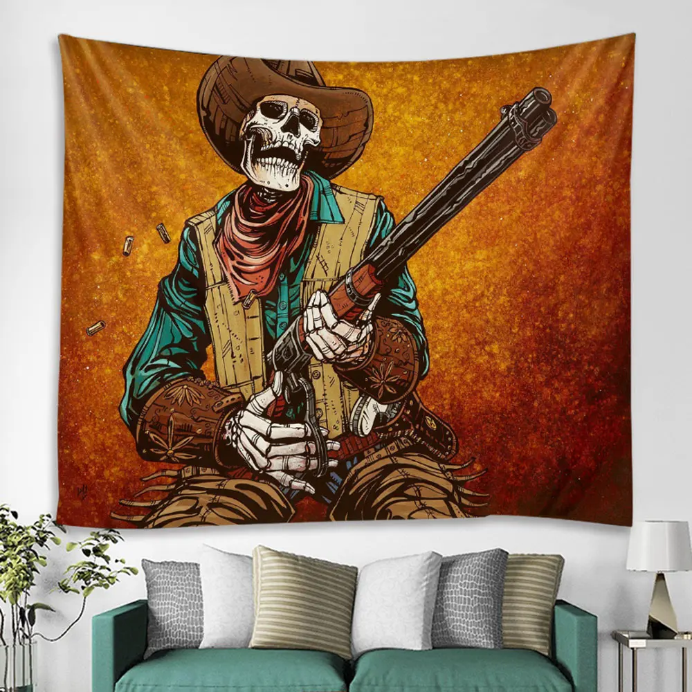

Skull Illustration Boho Wall Hanging Uv Reactive Tapestry Art Deco Blanket Curtain Hanging Bedroom Living Room Decor Poster