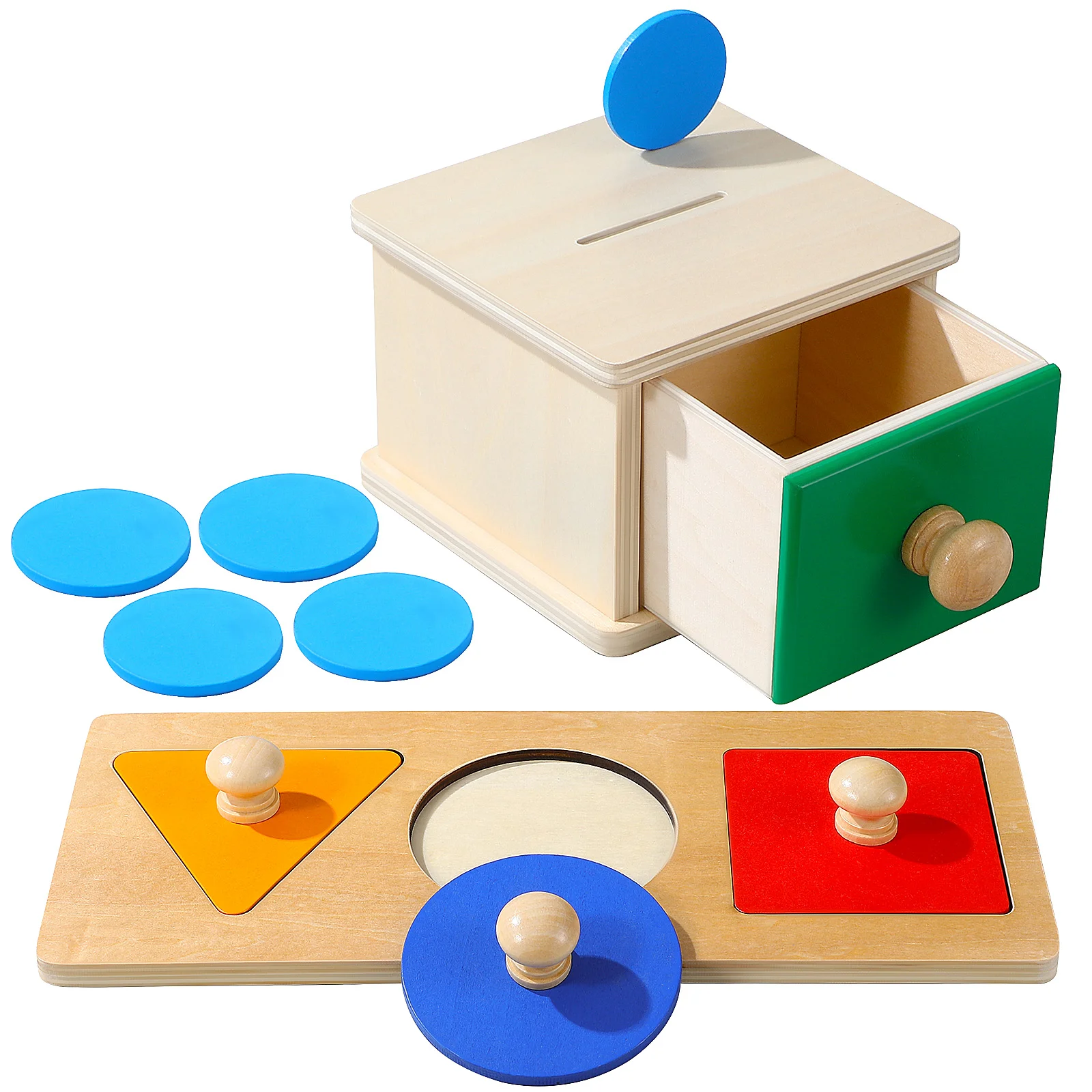 

2 Set Coin Box Geometry Toys Toddlers Sorting Stacking Montessori Wood Puzzles Playthings