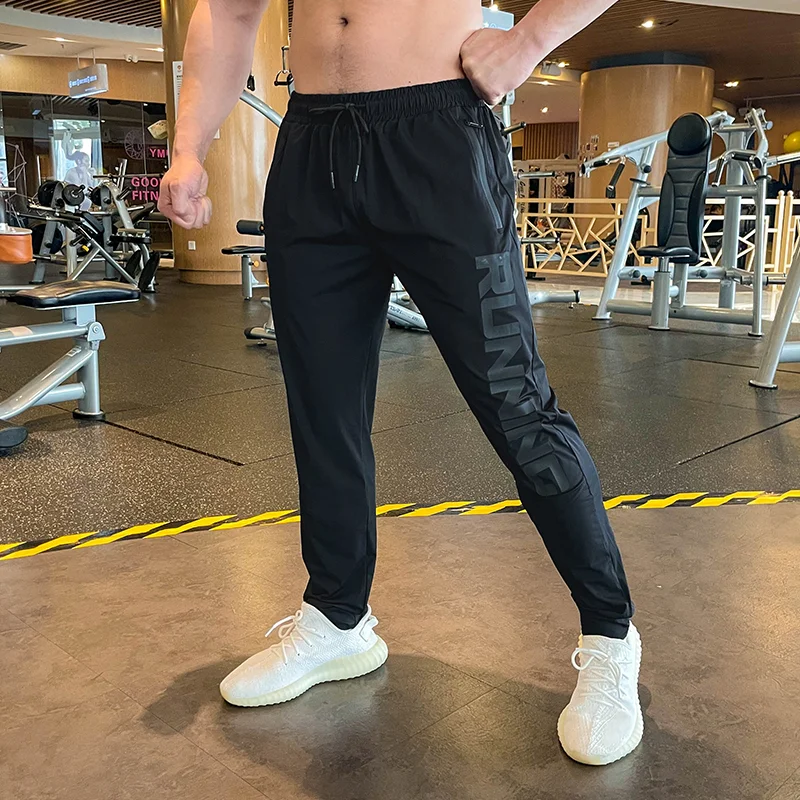 

Спортивные Мужские штаны для бега фитнеса джоггеры быстросохнущие летние ледяные шелковые эластичные тренировочные штаны на молнии с карманами