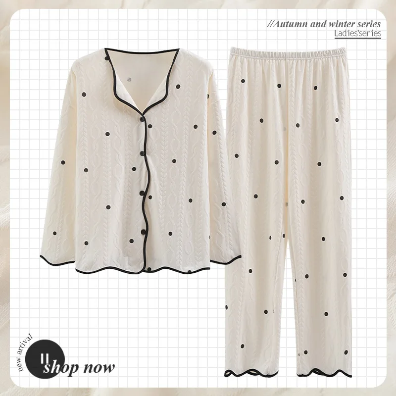 Хлопковый кардиган в горошек домашний костюм для женщин ночная рубашка большого