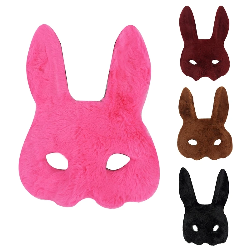 

Plush Bunny Mask Masquerade Rabbit Mask Bunny Half Face Mask for Birthday Party Easter Halloween Costume Accessories