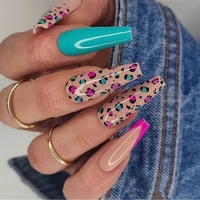 24pcs long ballet leopard print art fake nails with glue waterproof false nail press on nail t shape manicure nail accesoires