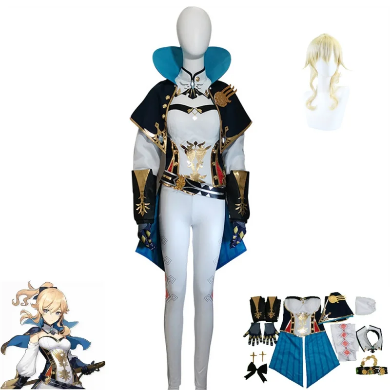 

Game Genshin Impact Cosplay Costume Jean Gunnhildr Aldult Woman Top Pants Cloak Headdress Wig Halloween Rave Party Anime Suit