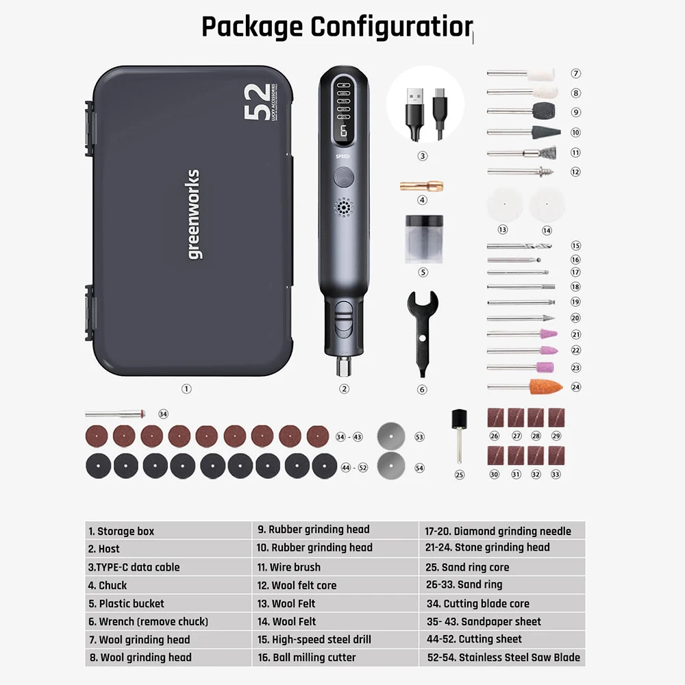 Мини-шлифовальный станок Greenworks 8 в 52 шт. 80 Вт