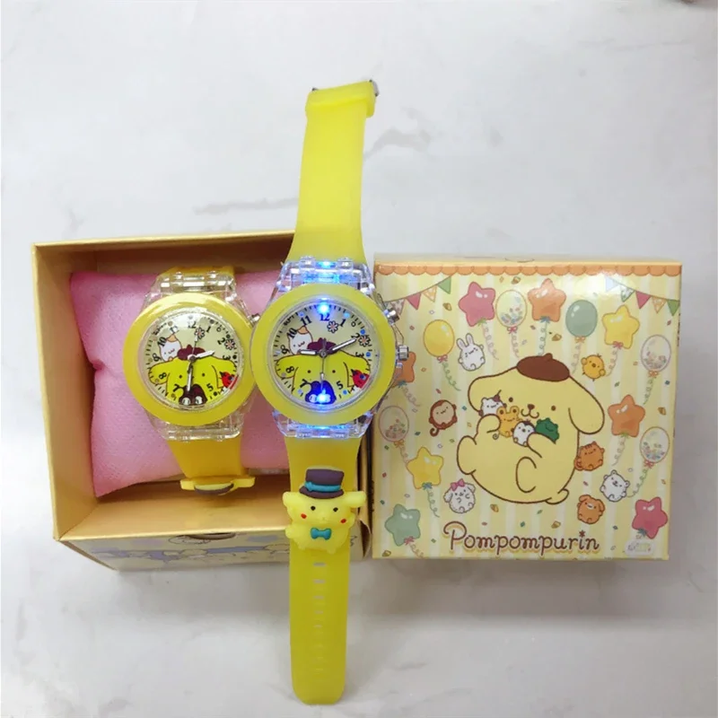 Sanrio Детские светлые часы Kuromi Cinnamoroll mymelody помпон Purin HelloKitty аниме периферийная