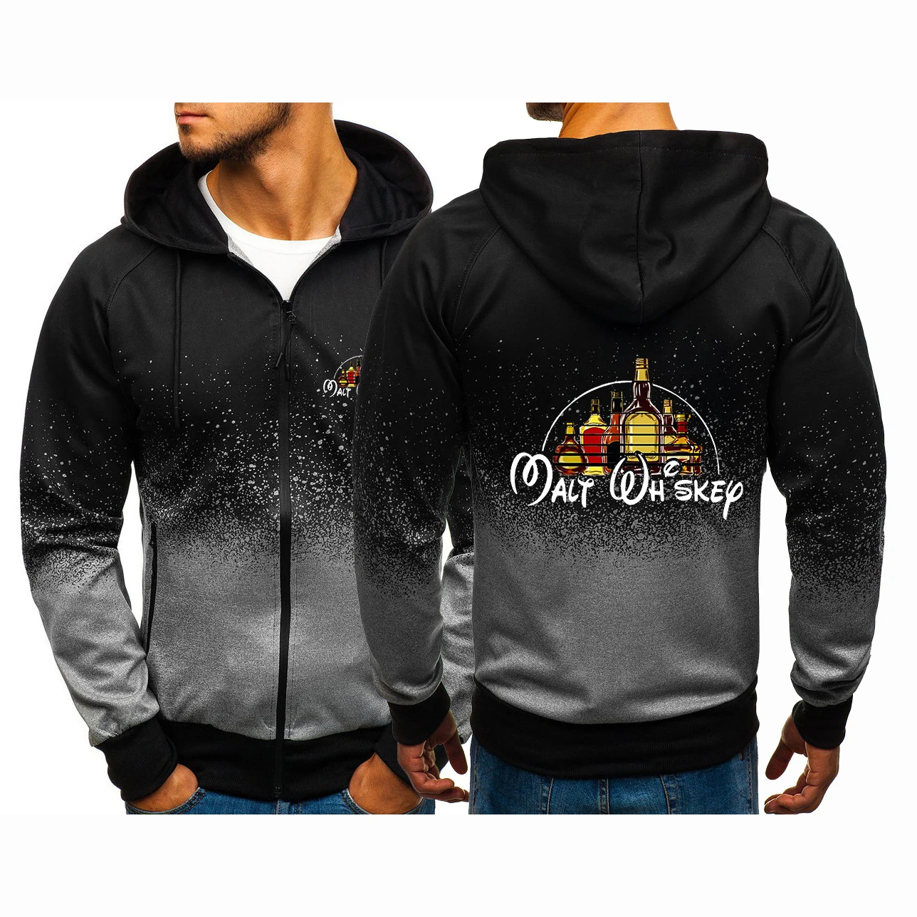 

2022 Men's Malt Whiskey Printing Hoodies Zipper Jackets Comfortable Spring and Autumn Gradient Color Coats