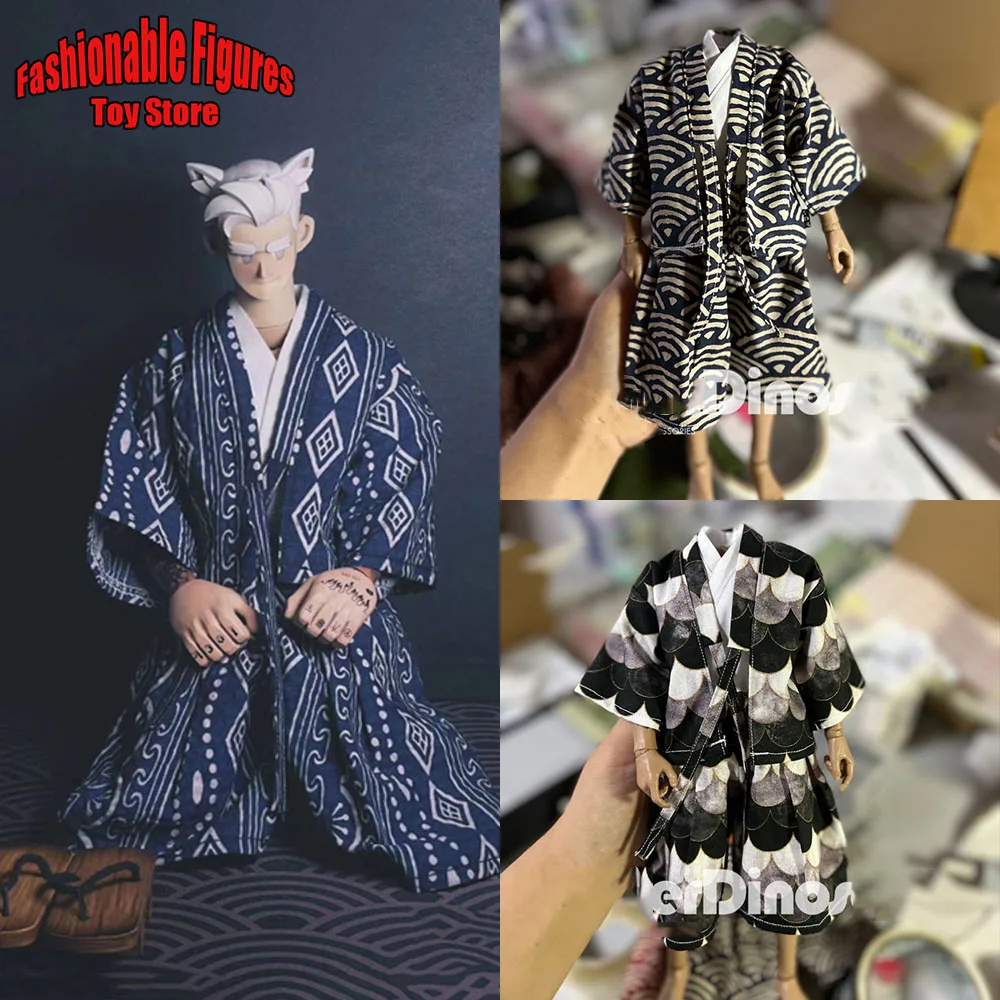 

1/6 Men's Kimono Japanese Traditional Print Kimono Cardigan Shirt Harajuku Samurai Ninja Cosplay Suit For 12Inch Action Figure