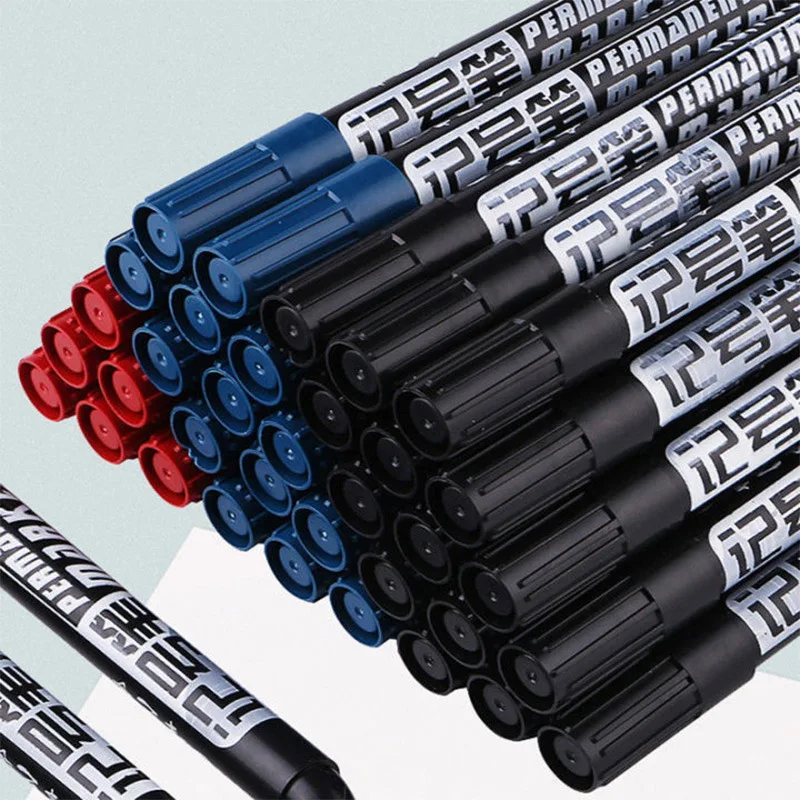 

Oily Permanent Marker Pen 10/20/30/40/50 Pcs Waterproof Black/Blue/Red Ink Crude Nib Marker Pens School Supplies Stationery
