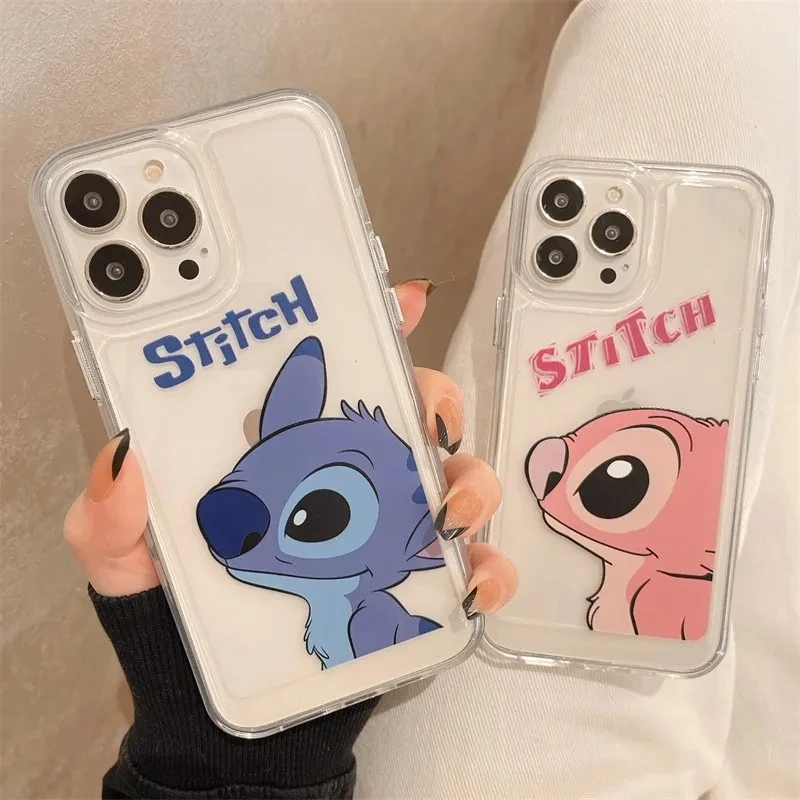

Disney Creative Cartoon Stitch Couple Clear Silicon Phone Case For iPhone XR XsMax 8Plus 11 12 13 13 Pro Max Cover For Couples