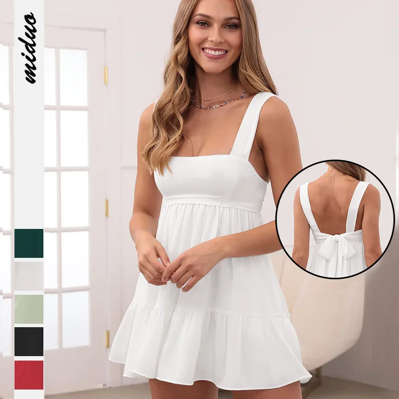 

Summer new fashion women's bandeau sexy backless tie rope ruffled strap dress
