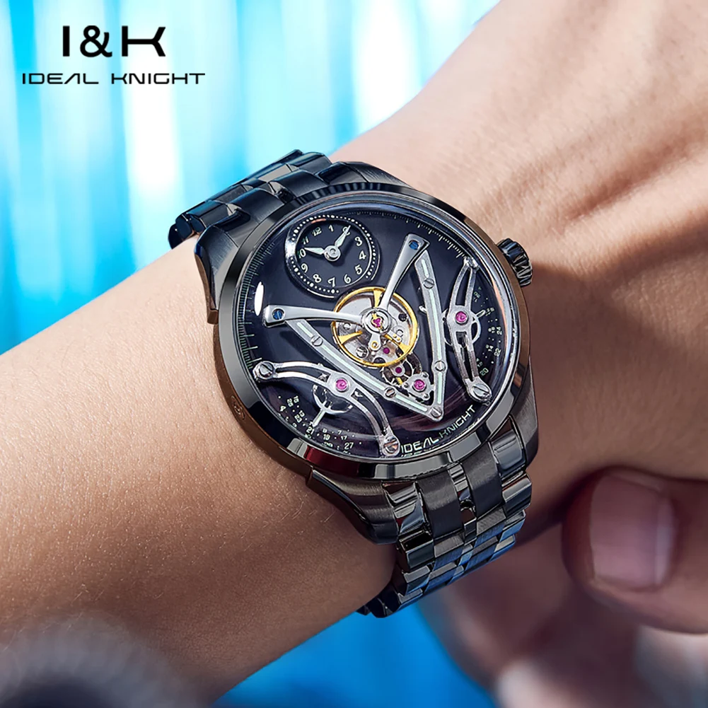 Фото Часы IDEAL KNIGHT 6821, оригинальные, подлинные, для мужчин, в подарочной коробке, роскошный подарок, автоматические механические мужские часы с ажурным циферблатом. №3