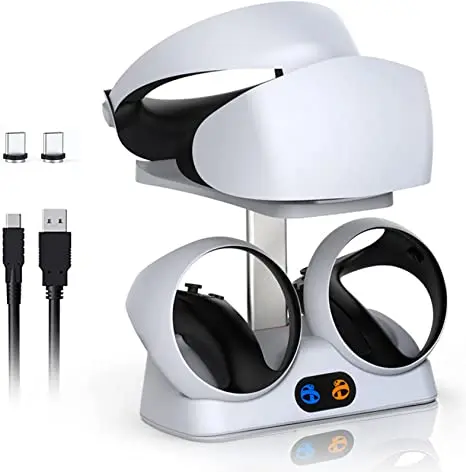 

Charging Station for PS VR2 Sense Controllers with Headset Holder Virtual Reality Charger Stand Dock Headset Accessories