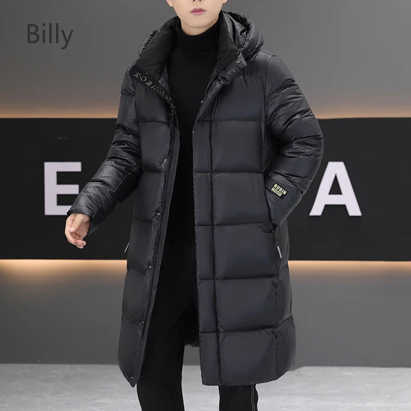 Длинный пуховик для мужчин дизайнерская зимняя куртка с подкладкой черный и