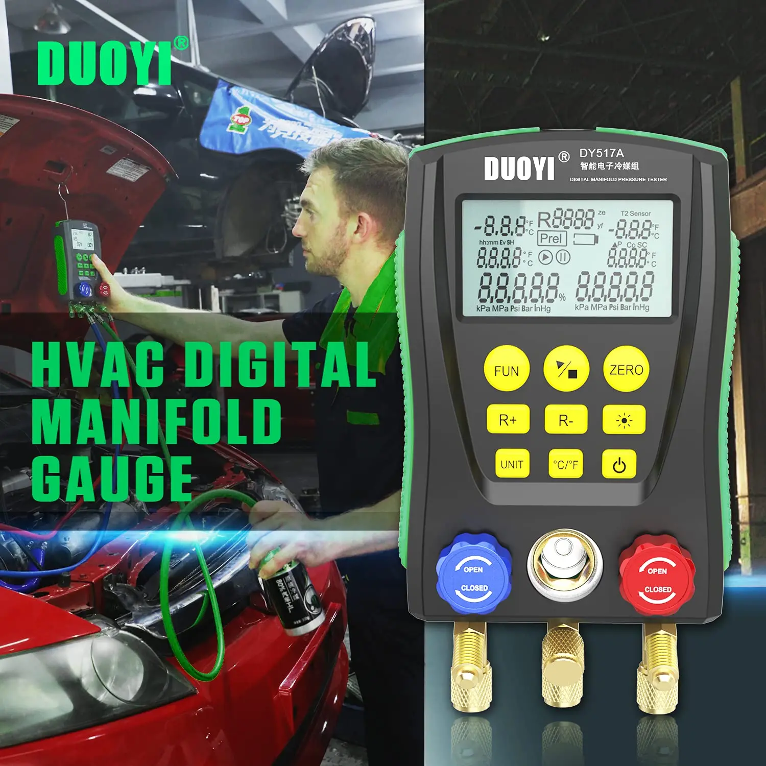 DY517A Цифровой вакуумный манометр Hvac холодоагента набор датчиков температуры